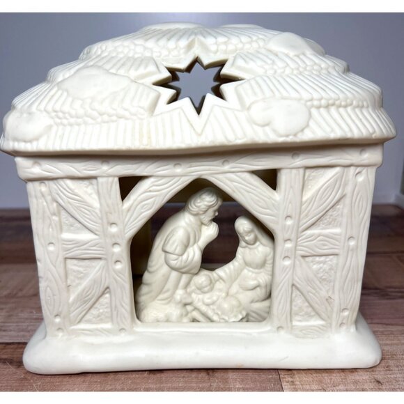 PARTYLITE O HOLY NIGHT TEALIGHT CANDLE HOLDER NATIVITY MARY JOSEPH JESUS - Picture 1 of 8